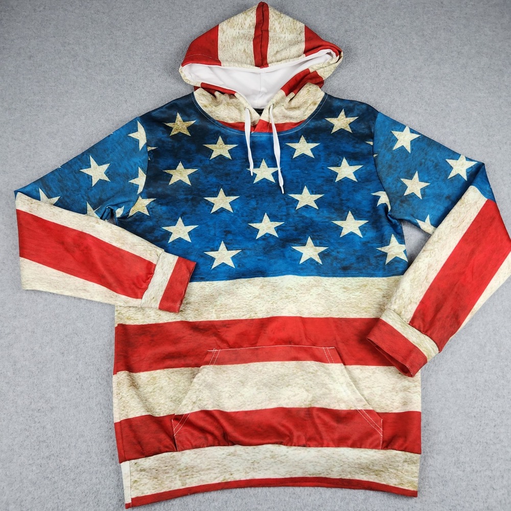 1991inc Hoodie Mens M Multicolor American Flag Patriotic Long Sleeve Pullover